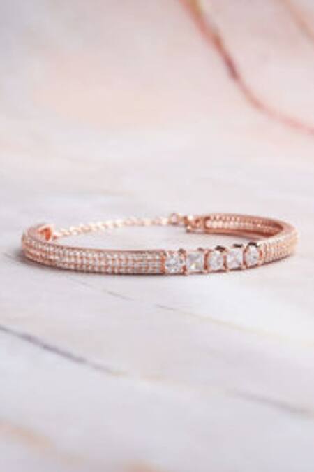 Mozaati Gold Plated Cubic Zirconia Joelle Embellished Bracelet Cuff Online at Aza Fashions Mozaati_Gold Plated Cubic Zirconia Joelle Embellished Bracelet Cuff _Online_at_Aza_Fashions