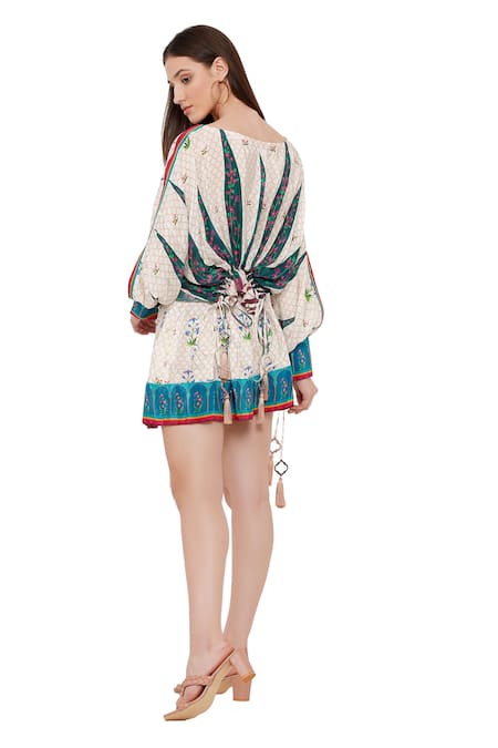 Shop Limerick By Abirr N' Nanki Off White Crepe Moroccan And Floral Print Jolene Shorts at Aza Fashions Shop_Limerick By Abirr N' Nanki_Off White Crepe Moroccan And Floral Print Jolene Shorts _at_Aza_Fashions