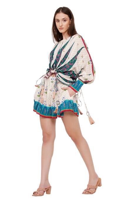 Limerick By Abirr N' Nanki Off White Crepe Moroccan And Floral Print Jolene Shorts Online at Aza Fashions Limerick By Abirr N' Nanki_Off White Crepe Moroccan And Floral Print Jolene Shorts _Online_at_Aza_Fashions