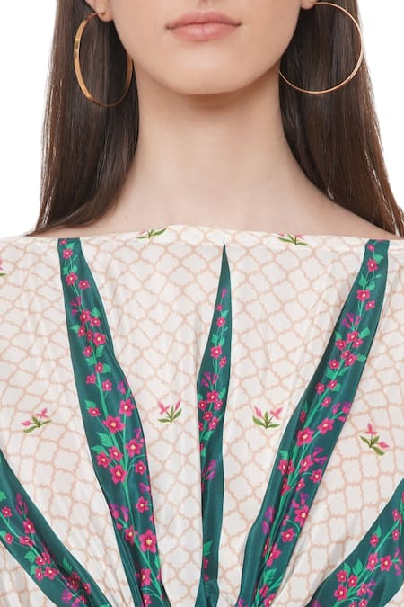 Limerick By Abirr N' Nanki Multi Color Crepe Moroccan And Floral Print Boat Jolene Top at Aza Fashions Limerick By Abirr N' Nanki_Multi Color Crepe Moroccan And Floral Print Boat Jolene Top_at_Aza_Fashions