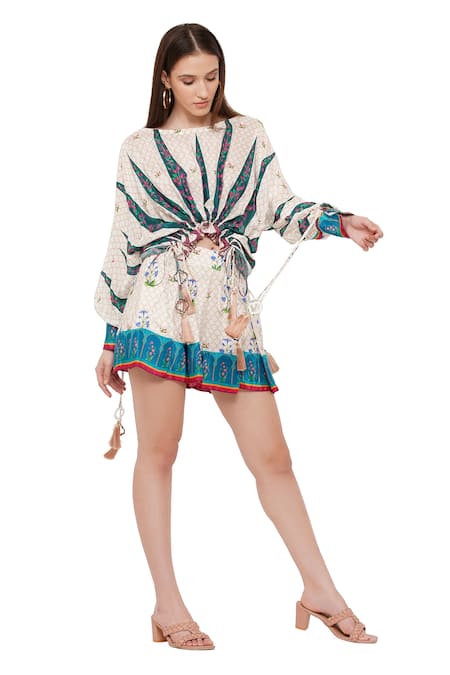 Limerick By Abirr N' Nanki Multi Color Crepe Moroccan And Floral Print Boat Jolene Top Online at Aza Fashions Limerick By Abirr N' Nanki_Multi Color Crepe Moroccan And Floral Print Boat Jolene Top_Online_at_Aza_Fashions