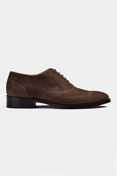 Luxoro Formello_Brown Suede Hand Painted Brogue Oxfords_Online_at_Aza_Fashions