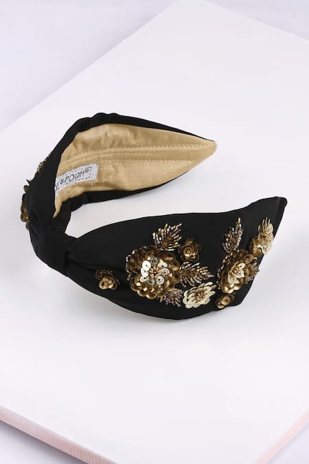 Shop Joey & Pooh Black Sequins, Embroidery Kendall Hairband at Aza Fashions Shop_Joey & Pooh_Black Sequins, Embroidery Kendall Hairband _at_Aza_Fashions
