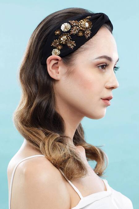 Buy Joey & Pooh Black Sequins, Embroidery Kendall Hairband Online at Aza Fashions Buy_Joey & Pooh_Black Sequins, Embroidery Kendall Hairband _Online_at_Aza_Fashions