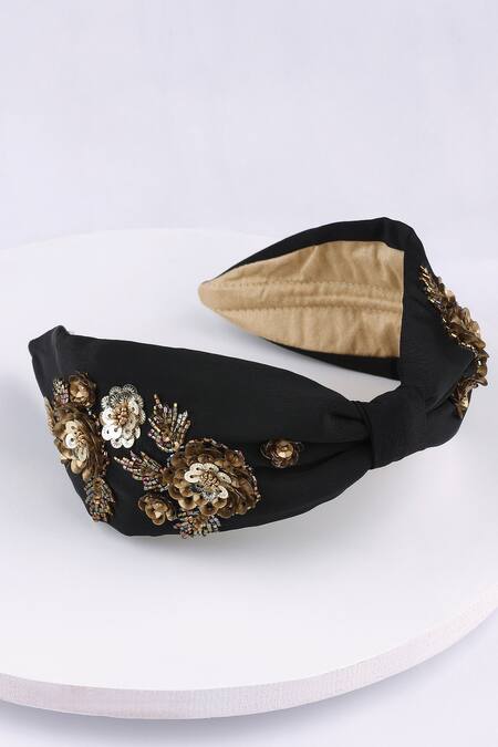 Shop Joey & Pooh Black Sequins, Embroidery Kendall Hairband Online at Aza Fashions Shop_Joey & Pooh_Black Sequins, Embroidery Kendall Hairband _Online_at_Aza_Fashions