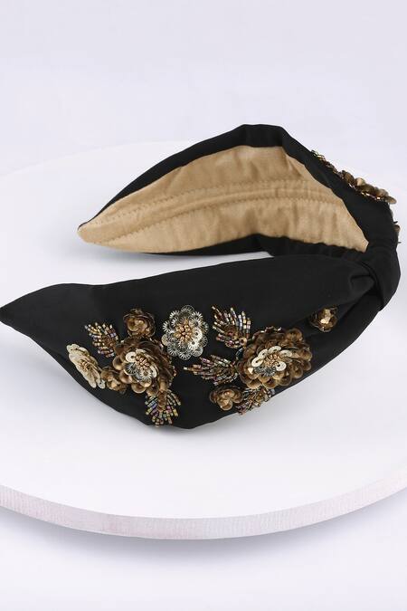 Joey & Pooh Black Sequins, Embroidery Kendall Hairband at Aza Fashions Joey & Pooh_Black Sequins, Embroidery Kendall Hairband _at_Aza_Fashions