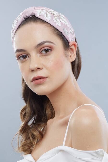 Joey & Pooh Pink Embroidered Floral Hairband Online at Aza Fashions Joey & Pooh_Pink Embroidered Floral Hairband_Online_at_Aza_Fashions
