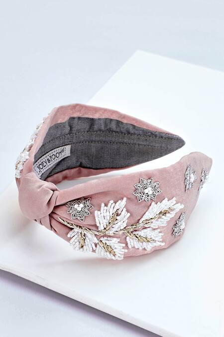 Buy Joey & Pooh Pink Embroidered Floral Hairband Online at Aza Fashions Buy_Joey & Pooh_Pink Embroidered Floral Hairband_Online_at_Aza_Fashions