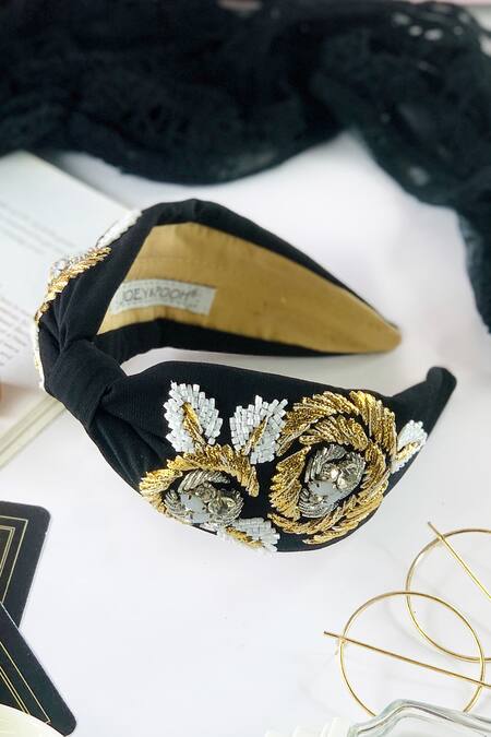 Joey & Pooh Black Embroidery Jacqueline Hairband Online at Aza Fashions Joey & Pooh_Black Embroidery Jacqueline Hairband _Online_at_Aza_Fashions