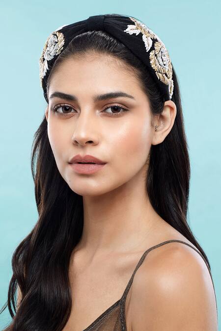 Buy Joey & Pooh Black Embroidery Jacqueline Hairband Online at Aza Fashions Buy_Joey & Pooh_Black Embroidery Jacqueline Hairband _Online_at_Aza_Fashions