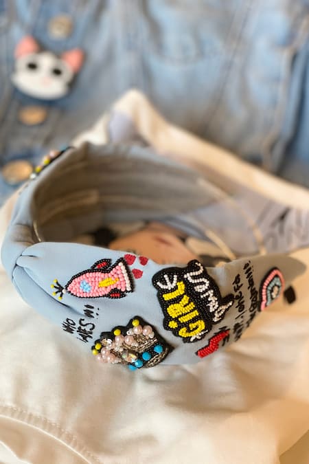 Joey & Pooh_Blue Embroidered Alba Hairband _Online_at_Aza_Fashions