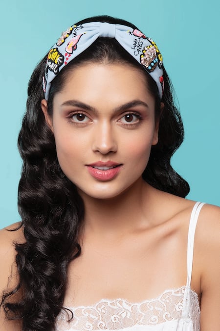 Buy_Joey & Pooh_Blue Embroidered Alba Hairband _Online_at_Aza_Fashions