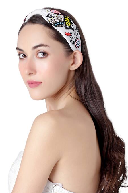 Buy_Joey & Pooh_White Embroidered Alba Bead And Stone Work Hairband _Online_at_Aza_Fashions