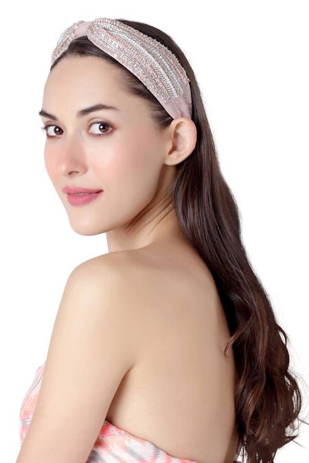 Buy Joey & Pooh Pink Embroidered Taylor Hairband Online at Aza Fashions Buy_Joey & Pooh_Pink Embroidered Taylor Hairband _Online_at_Aza_Fashions