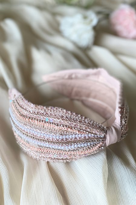 Shop Joey & Pooh Pink Embroidered Taylor Hairband Online at Aza Fashions Shop_Joey & Pooh_Pink Embroidered Taylor Hairband _Online_at_Aza_Fashions