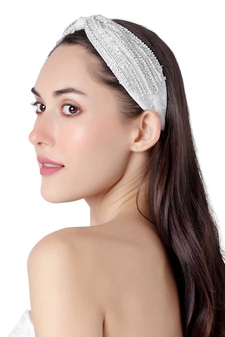 Buy_Joey & Pooh_White Embroidered Taylor Hairband _Online_at_Aza_Fashions