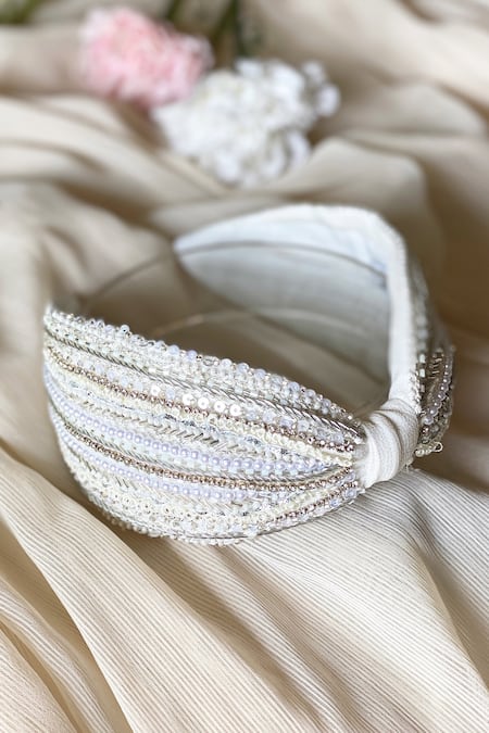Shop_Joey & Pooh_White Embroidered Taylor Hairband _Online_at_Aza_Fashions