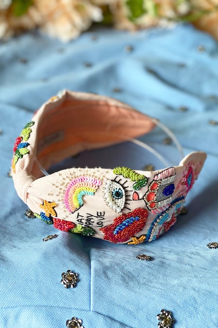 Joey & Pooh Peach Embroidered Hairband 