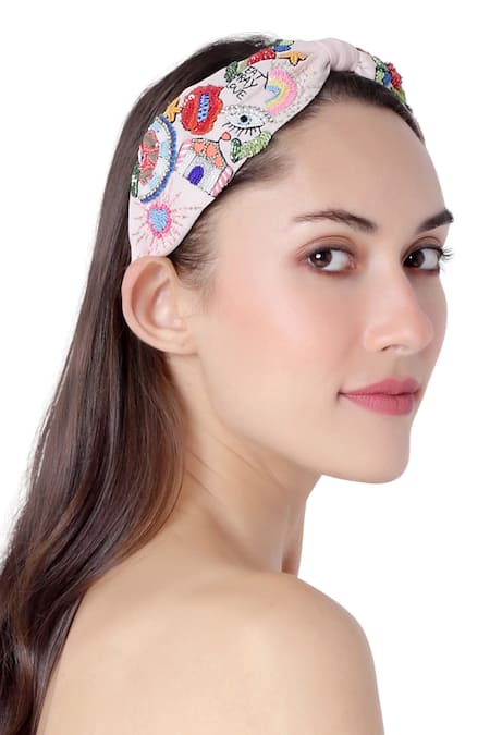 Joey & Pooh Peach Embroidered Hairband Online at Aza Fashions Joey & Pooh_Peach Embroidered Hairband _Online_at_Aza_Fashions