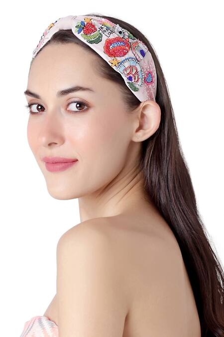 Buy Joey & Pooh Peach Embroidered Hairband Online at Aza Fashions Buy_Joey & Pooh_Peach Embroidered Hairband _Online_at_Aza_Fashions