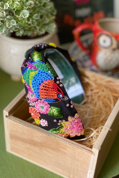 Buy_Joey & Pooh_Black Embroidered Ivana Hairband_Online_at_Aza_Fashions