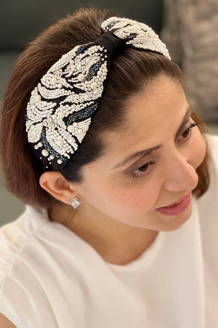 Joey & Pooh_Black Embroidered Juliette Hairband_Online_at_Aza_Fashions