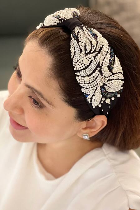 Buy_Joey & Pooh_Black Embroidered Juliette Hairband_Online_at_Aza_Fashions
