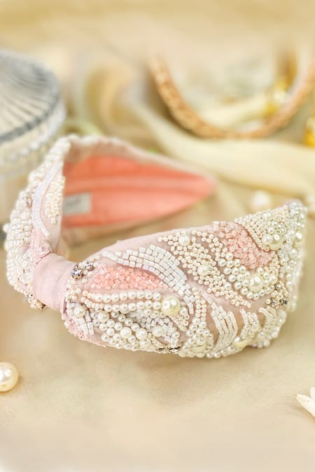 Shop_Joey And Pooh_Pink Embroidered Juliette Hairband _at_Aza_Fashions