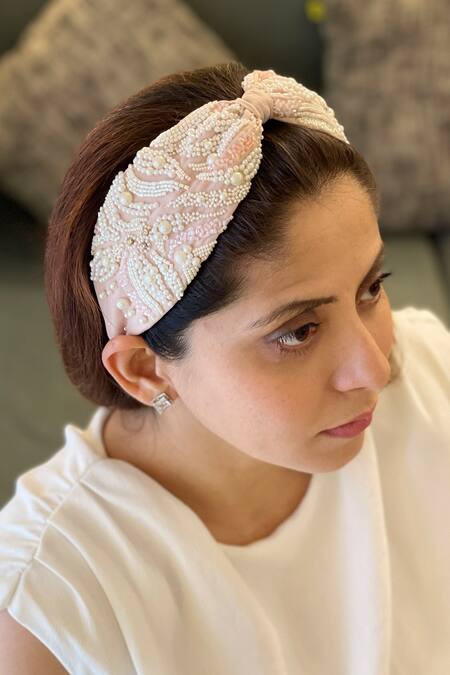 Joey And Pooh_Pink Embroidered Juliette Hairband _Online_at_Aza_Fashions