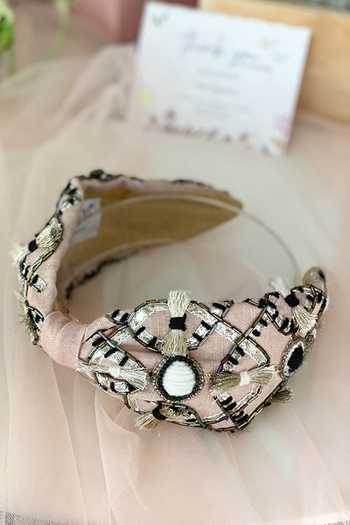 Payal Singhal Accessories_Pink Embroidered Zara Headband_Online_at_Aza_Fashions