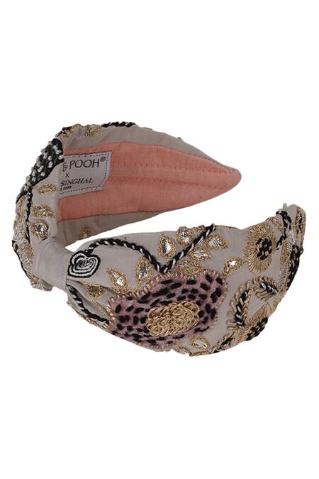 Payal Singhal Accessories_Grey Embroidered Leah Headband_Online_at_Aza_Fashions