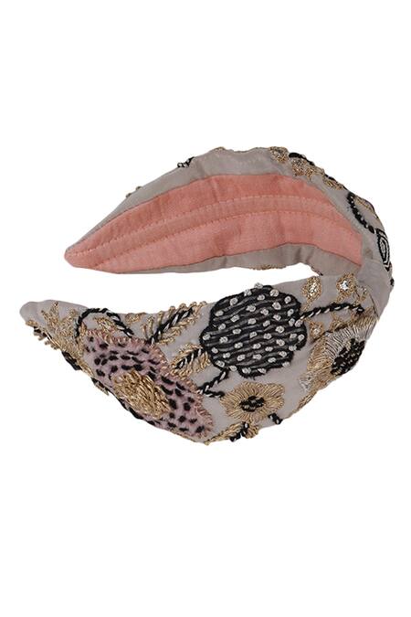 Payal Singhal Accessories_Grey Embroidered Leah Headband_at_Aza_Fashions