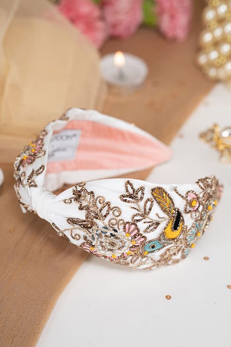 Payal Singhal White Embroidered Zuri Bird Headband