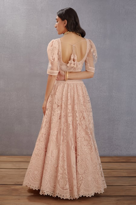Shop_Torani_Pink Butterfly Net Dori Work Sweetheart Neck Kaner Hansini Bridal Lehenga Set _at_Aza_Fashions