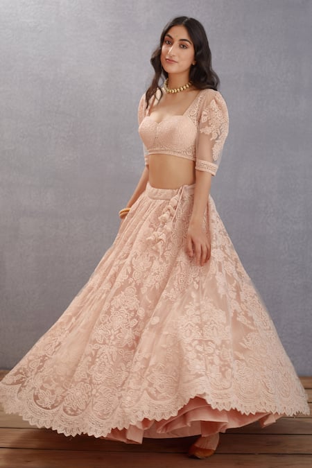 Buy_Torani_Pink Butterfly Net Dori Work Sweetheart Neck Kaner Hansini Bridal Lehenga Set _Online_at_Aza_Fashions