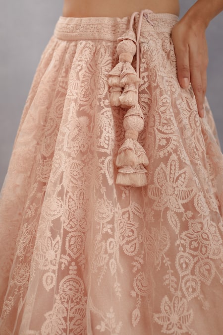 Torani_Pink Butterfly Net Dori Work Sweetheart Neck Kaner Hansini Bridal Lehenga Set _at_Aza_Fashions