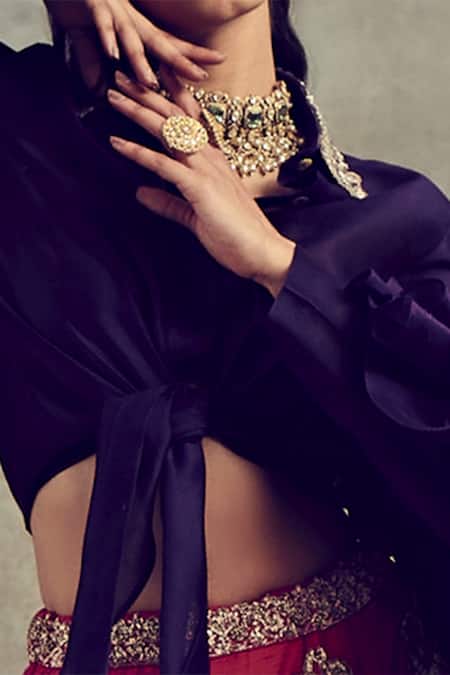 Jayanti Reddy Silk Ruffle Blouse & Lehenga Set 