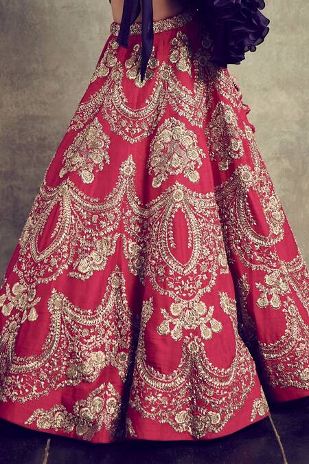 Jayanti Reddy_Blue Raw Silk Collared Neck Ruffle Blouse And Lehenga Set _Online_at_Aza_Fashions