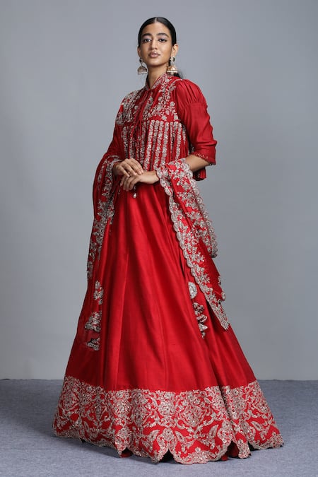 Jayanti Reddy Red Silk Lehenga Set 