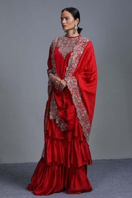 Jayanti Reddy Red Silk Kurta Sharara Set 