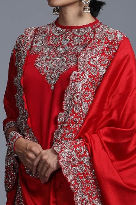 Shop_Jayanti Reddy_Red Silk Kurta Sharara Set _at_Aza_Fashions