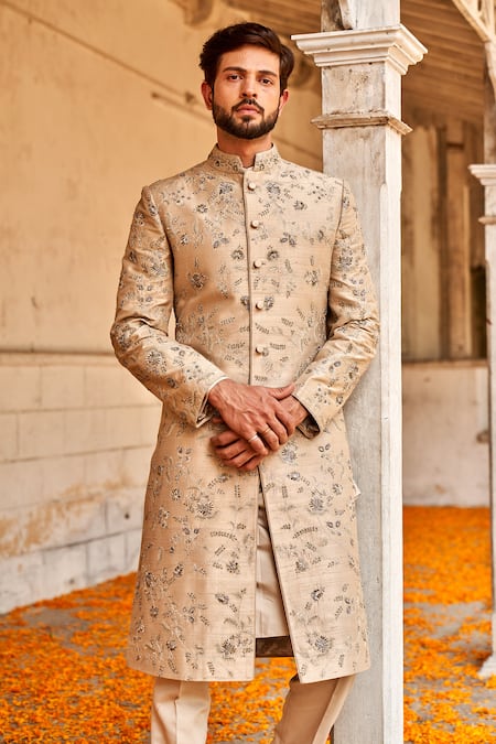 Jayanti Reddy Floral Zardozi Embroidered Sherwani Set 