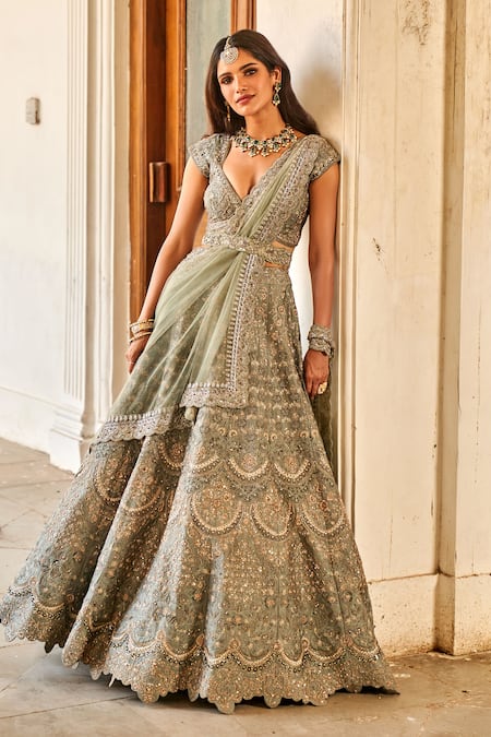 JAYANTI REDDY Crescent Embroidered Bridal Lehenga Set 