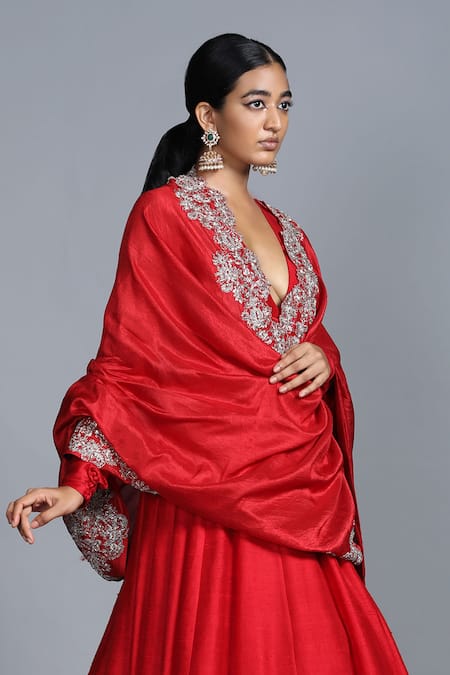 Shop Jayanti Reddy Red Silk Anarkali With Dupatta at Aza Fashions Shop_Jayanti Reddy_Red Silk Anarkali With Dupatta _at_Aza_Fashions