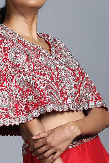 Jayanti Reddy Red Silk Capelet And Lehenga Set Online at Aza Fashions Jayanti Reddy_Red Silk Capelet And Lehenga Set _Online_at_Aza_Fashions