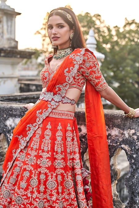Jayanti Reddy Floral Embroidered Bridal Lehenga Set 