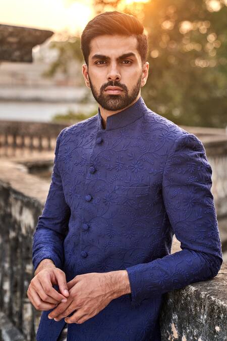 Jayanti Reddy Blue Silk, Bandhgala And Pant Set Online at Aza Fashions Jayanti Reddy_Blue Silk, Bandhgala And Pant Set _Online_at_Aza_Fashions