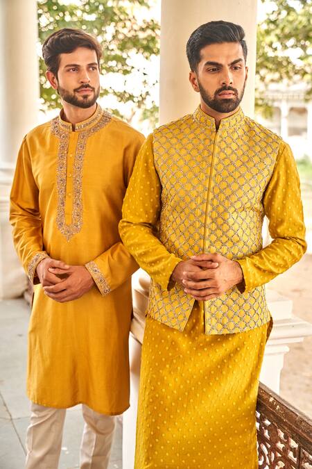 Shop_Jayanti Reddy_Yellow , Chiniya Zardozi Embroidered Kurta Set_at_Aza_Fashions