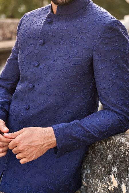 Buy Jayanti Reddy Blue Silk, Bandhgala And Pant Set Online at Aza Fashions Buy_Jayanti Reddy_Blue Silk, Bandhgala And Pant Set _Online_at_Aza_Fashions