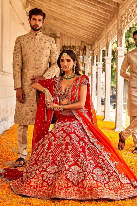 Jayanti Reddy Humming Bird Embroidered Bridal Lehenga Set 